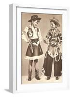 Little Cowboy and Cowgirl in Outfits-null-Framed Art Print