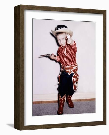 Little Cowboy Fires Play Six Shooters, Ca. 1956-null-Framed Photographic Print