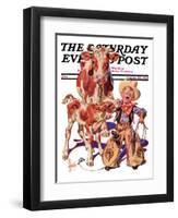 "Little Cowboy Takes a Licking," Saturday Evening Post Cover, August 20, 1938-Joseph Christian Leyendecker-Framed Premium Giclee Print