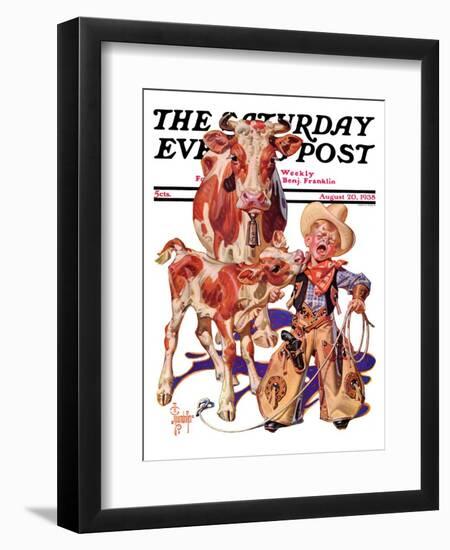 "Little Cowboy Takes a Licking," Saturday Evening Post Cover, August 20, 1938-Joseph Christian Leyendecker-Framed Premium Giclee Print