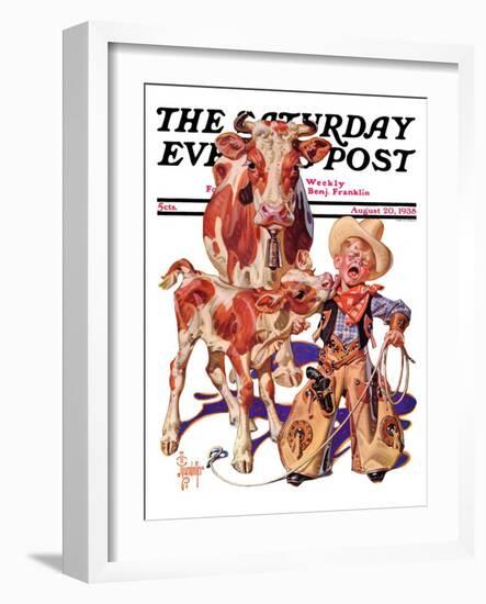 "Little Cowboy Takes a Licking," Saturday Evening Post Cover, August 20, 1938-Joseph Christian Leyendecker-Framed Giclee Print