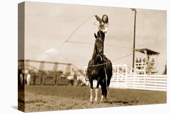 Little Cowgirl Trick Roping-null-Stretched Canvas