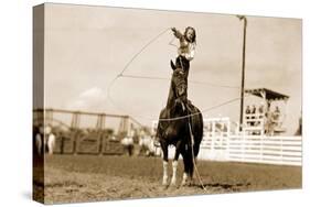 Little Cowgirl Trick Roping-null-Stretched Canvas