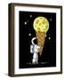 Little Cute Astronaut Holds a Cone with Moon Ice-Cream in His Hands, Hand Drawn Childish Vector Iso-null-Framed Art Print