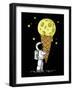 Little Cute Astronaut Holds a Cone with Moon Ice-Cream in His Hands, Hand Drawn Childish Vector Iso-null-Framed Art Print