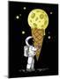 Little Cute Astronaut Holds a Cone with Moon Ice-Cream in His Hands, Hand Drawn Childish Vector Iso-null-Mounted Art Print