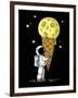 Little Cute Astronaut Holds a Cone with Moon Ice-Cream in His Hands, Hand Drawn Childish Vector Iso-null-Framed Art Print