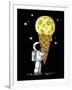 Little Cute Astronaut Holds a Cone with Moon Ice-Cream in His Hands, Hand Drawn Childish Vector Iso-null-Framed Art Print