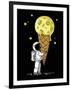 Little Cute Astronaut Holds a Cone with Moon Ice-Cream in His Hands, Hand Drawn Childish Vector Iso-null-Framed Art Print