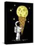 Little Cute Astronaut Holds a Cone with Moon Ice-Cream in His Hands, Hand Drawn Childish Vector Iso-null-Stretched Canvas