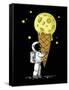 Little Cute Astronaut Holds a Cone with Moon Ice-Cream in His Hands, Hand Drawn Childish Vector Iso-null-Framed Stretched Canvas