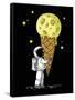 Little Cute Astronaut Holds a Cone with Moon Ice-Cream in His Hands, Hand Drawn Childish Vector Iso-null-Framed Stretched Canvas