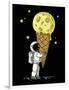 Little Cute Astronaut Holds a Cone with Moon Ice-Cream in His Hands, Hand Drawn Childish Vector Iso-null-Framed Art Print