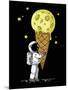 Little Cute Astronaut Holds a Cone with Moon Ice-Cream in His Hands, Hand Drawn Childish Vector Iso-null-Mounted Art Print