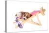 Little Cute Beach Puppy Resting In Chair-Ivonnewierink-Stretched Canvas