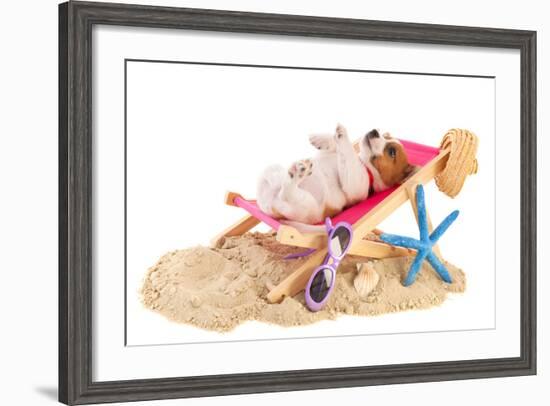 Little Cute Beach Puppy Resting In Chair-Ivonnewierink-Framed Photographic Print