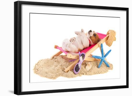 Little Cute Beach Puppy Resting In Chair-Ivonnewierink-Framed Photographic Print