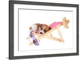 Little Cute Beach Puppy Resting In Chair-Ivonnewierink-Framed Photographic Print