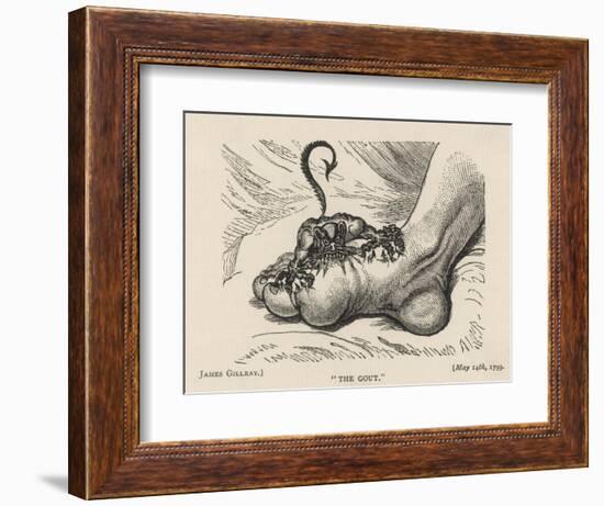 Little Devil Sinks His Teeth into the Swollen Foot of a Gout Sufferer-James Gillray-Framed Art Print