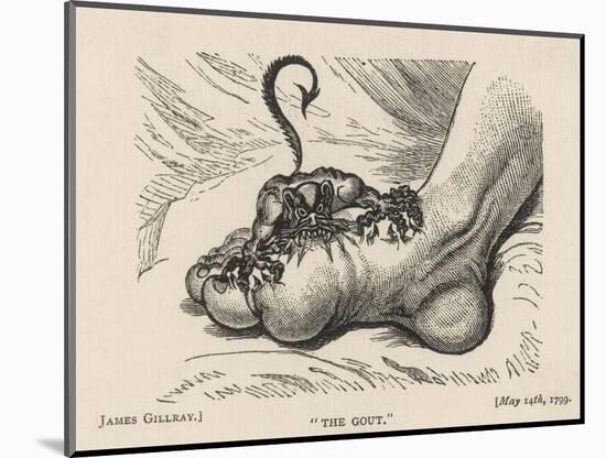 Little Devil Sinks His Teeth into the Swollen Foot of a Gout Sufferer-James Gillray-Mounted Art Print