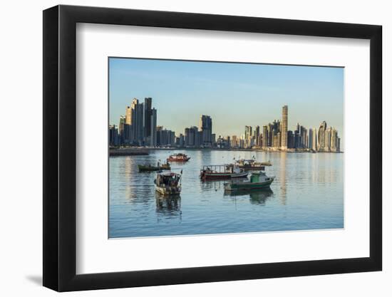 Little fishing boats and the skyline of Panama City, Panama, Central America-Michael Runkel-Framed Premium Photographic Print