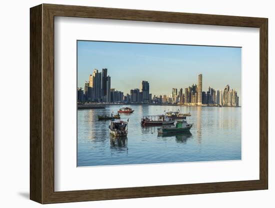 Little fishing boats and the skyline of Panama City, Panama, Central America-Michael Runkel-Framed Photographic Print