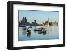 Little fishing boats and the skyline of Panama City, Panama, Central America-Michael Runkel-Framed Photographic Print