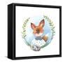 Little Fox Girl with Bird Nest Eggs-Eisfrei-Framed Stretched Canvas