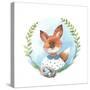 Little Fox Girl with Bird Nest Eggs-Eisfrei-Stretched Canvas