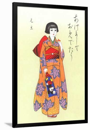 Little Geisha with Mickey Mouse Fan-null-Framed Art Print