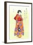 Little Geisha with Mickey Mouse Fan-null-Framed Art Print