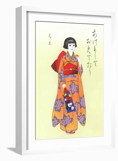 Little Geisha with Mickey Mouse Fan-null-Framed Art Print