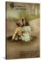 Little Girl and Boy on Birthday Postcard-null-Stretched Canvas