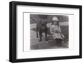 Little Girl and Bulldog in a Garden-null-Framed Photographic Print