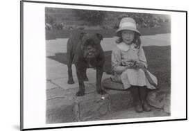 Little Girl and Bulldog in a Garden-null-Mounted Photographic Print