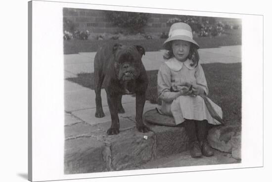 Little Girl and Bulldog in a Garden-null-Stretched Canvas