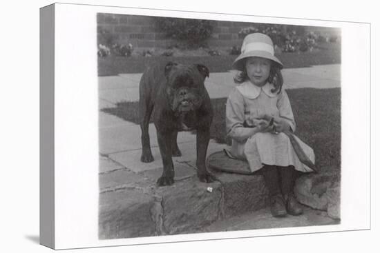 Little Girl and Bulldog in a Garden-null-Stretched Canvas