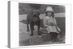 Little Girl and Bulldog in a Garden-null-Stretched Canvas