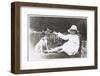 Little Girl and Dog Sitting on a Bench-null-Framed Photographic Print