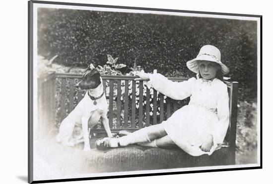 Little Girl and Dog Sitting on a Bench-null-Mounted Photographic Print