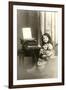 Little Girl and Old Typewriter-null-Framed Art Print