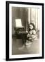 Little Girl and Old Typewriter-null-Framed Art Print