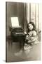 Little Girl and Old Typewriter-null-Stretched Canvas