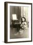 Little Girl and Old Typewriter-null-Framed Art Print