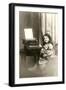 Little Girl and Old Typewriter-null-Framed Art Print