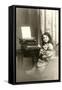 Little Girl and Old Typewriter-null-Framed Stretched Canvas