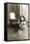 Little Girl and Old Typewriter-null-Framed Stretched Canvas