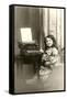 Little Girl and Old Typewriter-null-Framed Stretched Canvas