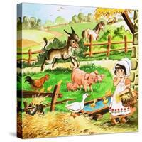 Little Girl at the Farm-English School-Stretched Canvas