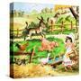 Little Girl at the Farm-English School-Stretched Canvas